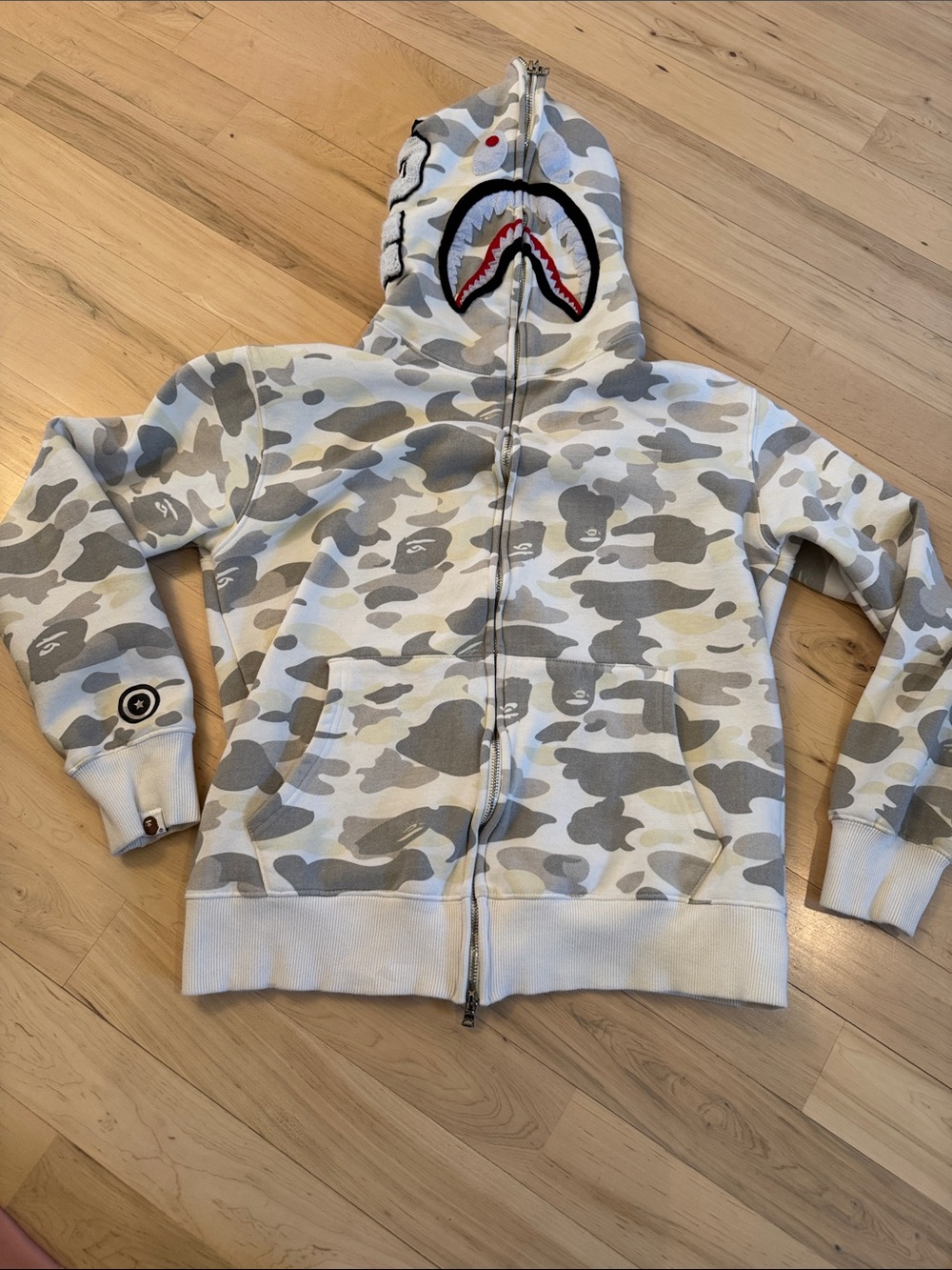 Men's White BAPE Bathing Ape-City Camo Shark Full Zip Hoodie Sweatshirt-Read